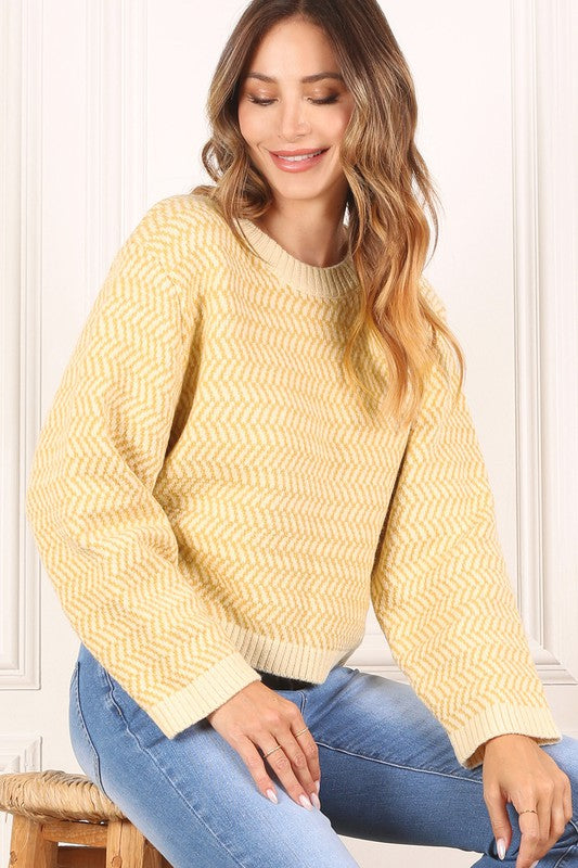 Herringbone Pattern Crew Neck Sweater