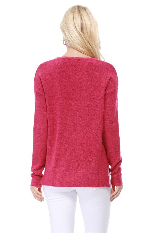 Crew-neck Knit Pullover Sweater with Side Slit