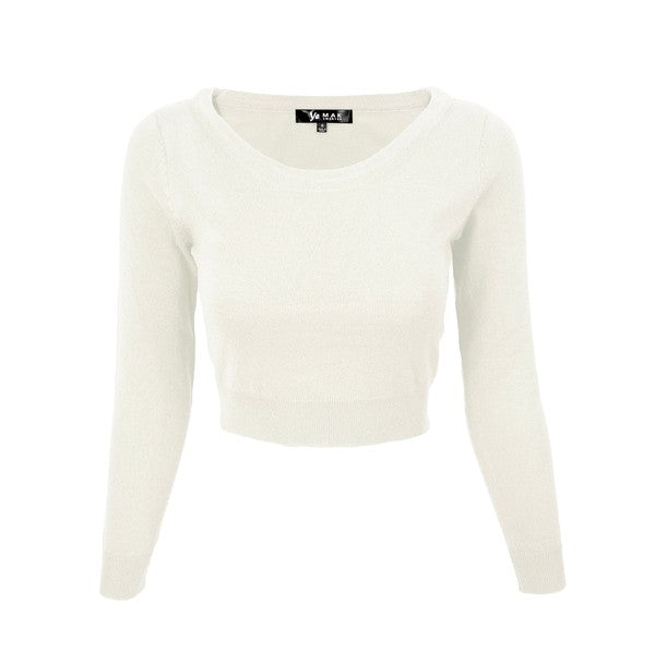 Round Neck Long Slv Crop Sweater Knit Crop Top