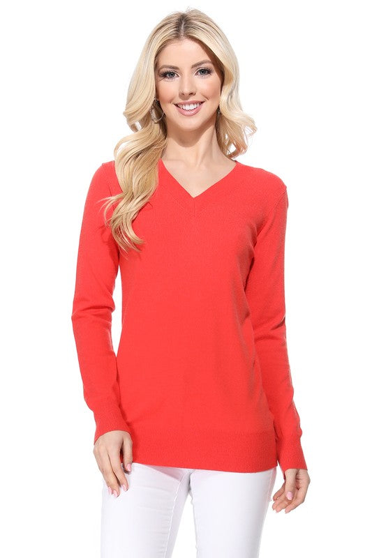 Women's Long Sleeve V-Neck Pulll Over Sweater Top