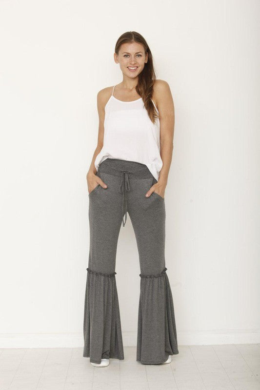 drawstring ruffle wide leg pants Plus