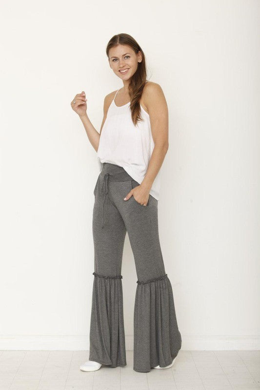 drawstring ruffle wide leg pants Plus