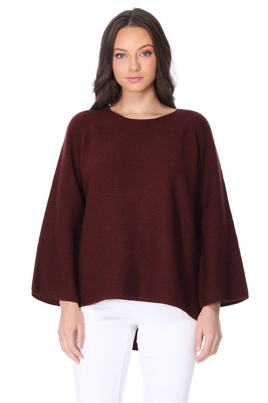 Boat Neck Bell Sleeve High Low Pullover Sweater