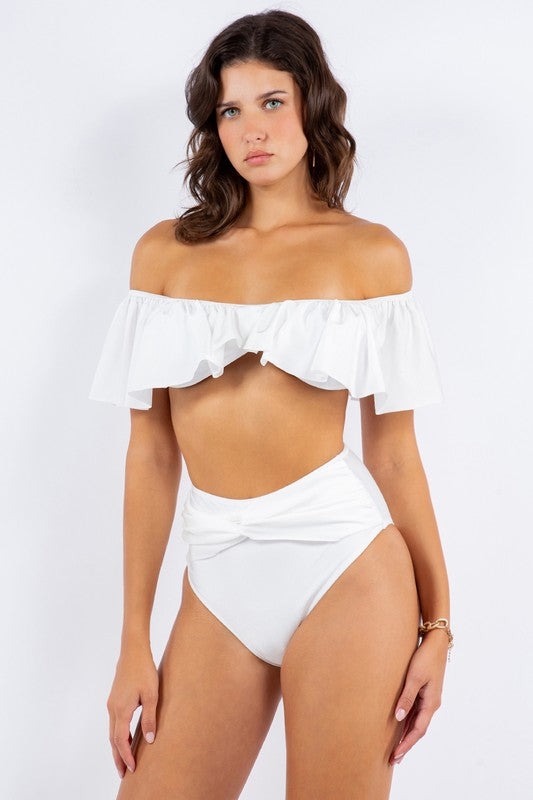 TWO PIECE TOP RUFFLE SHOULDER WITH TWISTED DESIGN