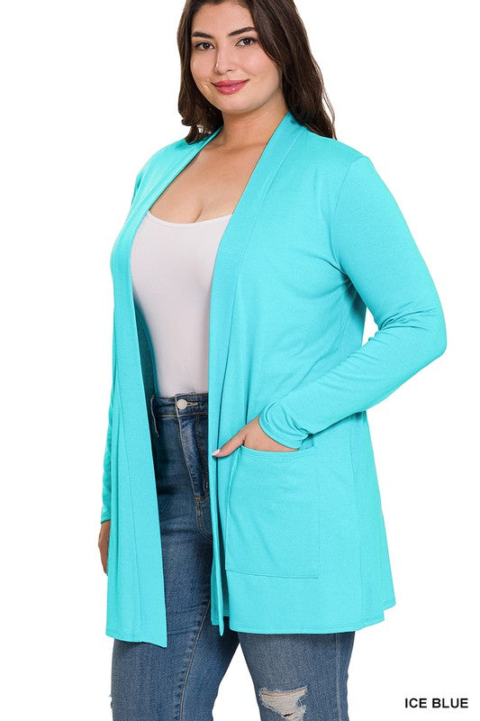 PLUS SLOUCHY POCKET OPEN CARDIGAN