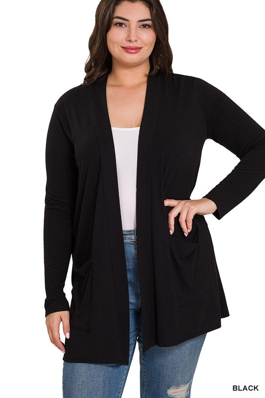 PLUS SLOUCHY POCKET OPEN CARDIGAN