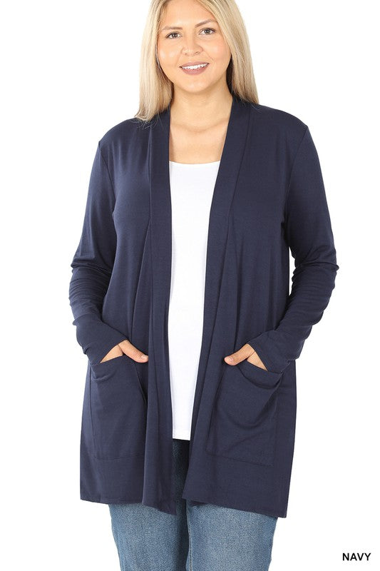 PLUS SLOUCHY POCKET OPEN CARDIGAN