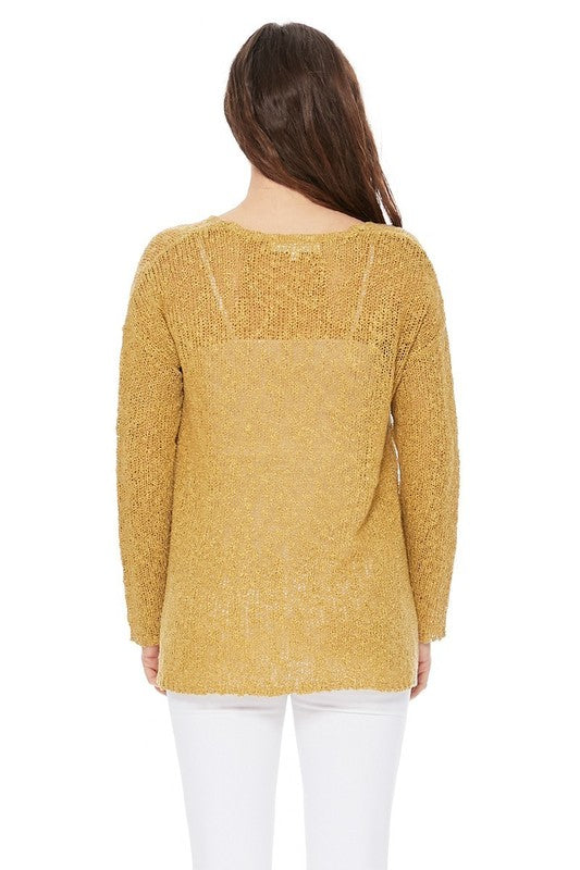 Long sleeve V Neck Thin Slub knit SS sweater Top