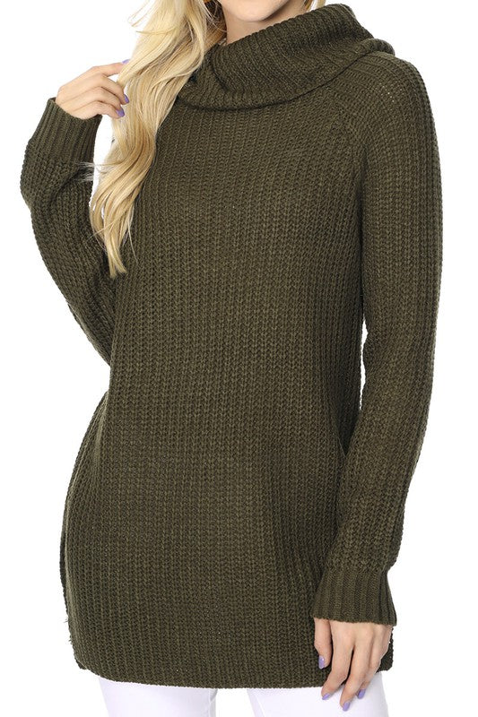 Turtleneck Oversized Waffle Knit Tunic Sweater