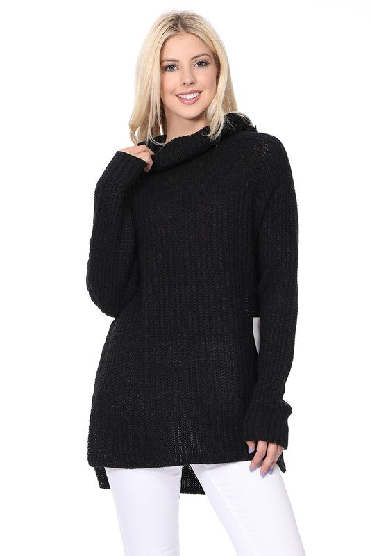 Turtleneck Oversized Waffle Knit Tunic Sweater