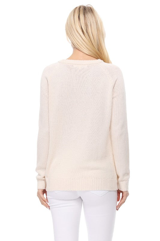 Cute Star Jacquard Round Neck Pullover Sweater