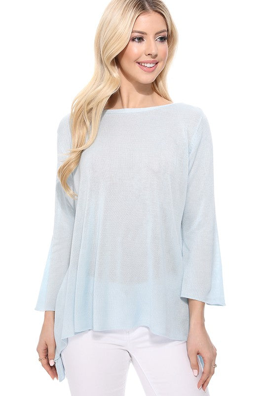 Semi See-through Boat neck Hi-Low Knit Top