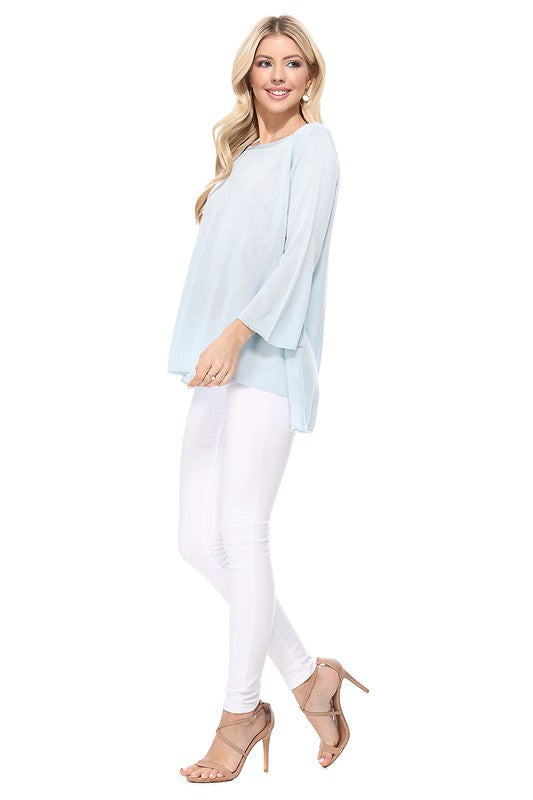 Semi See-through Boat neck Hi-Low Knit Top