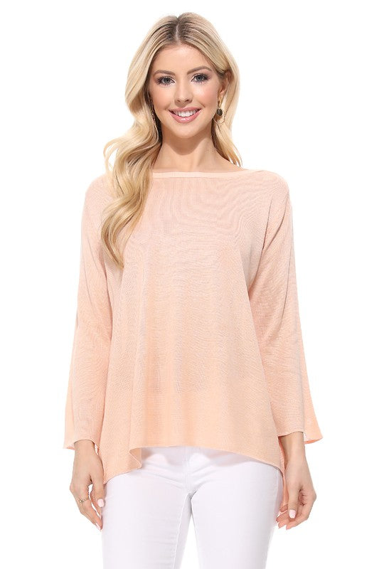 Semi See-through Boat neck Hi-Low Knit Top