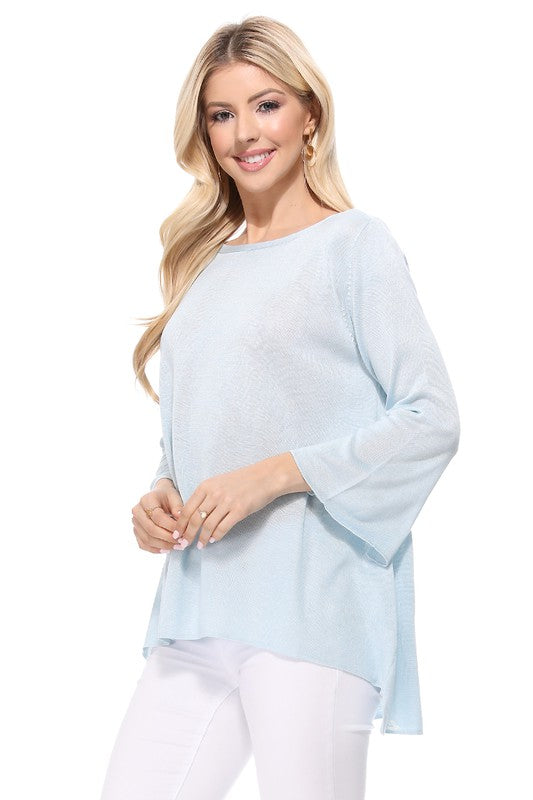 Semi See-through Boat neck Hi-Low Knit Top