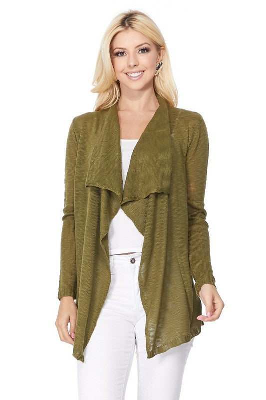 Draped Collar, Drape Front Sweater Cardigan