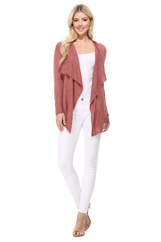 Draped Collar, Drape Front Sweater Cardigan