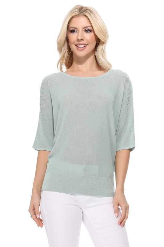 Half Dolman Sleeve Sheer Cool Knit Sweater Top