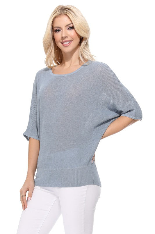 Half Dolman Sleeve Sheer Cool Knit Sweater Top