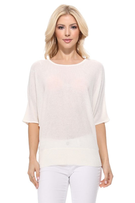 Half Dolman Sleeve Sheer Cool Knit Sweater Top