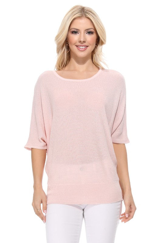 Half Dolman Sleeve Sheer Cool Knit Sweater Top