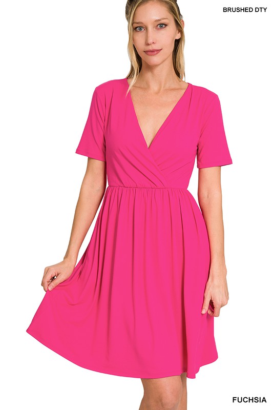 BRUSHED DTY BUTTERY SOFT FABRIC SURPLICE DRESS