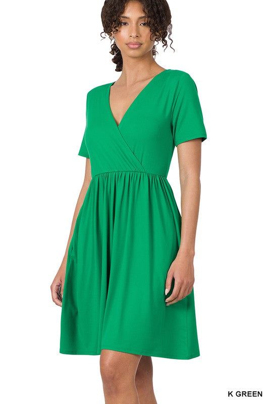 BRUSHED DTY BUTTERY SOFT FABRIC SURPLICE DRESS