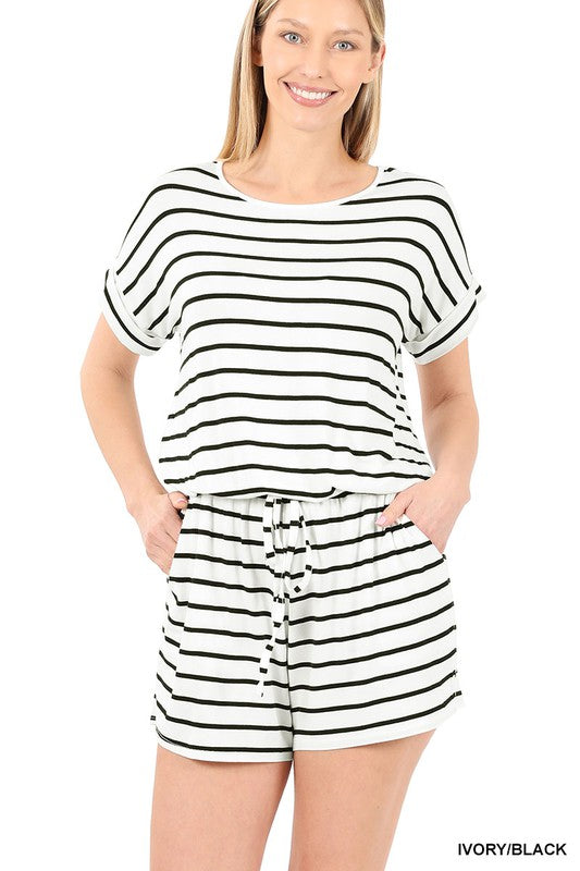 STRIPE ROMPER WITH POCKETS