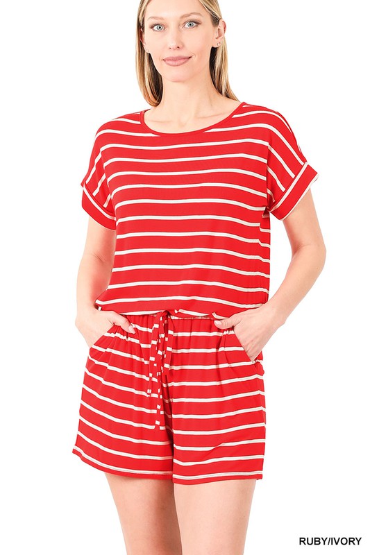 STRIPE ROMPER WITH POCKETS