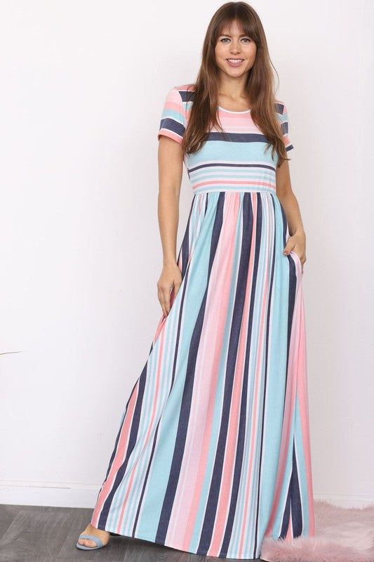 Plus Short Sleeve Stripe Maxi Dress