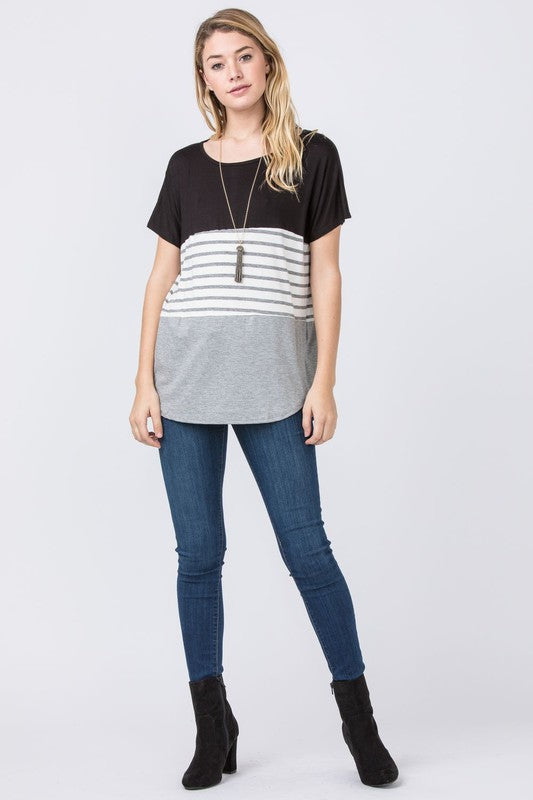 Three Color Block Tunic Top