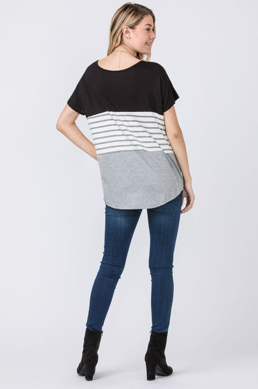 Three Color Block Tunic Top