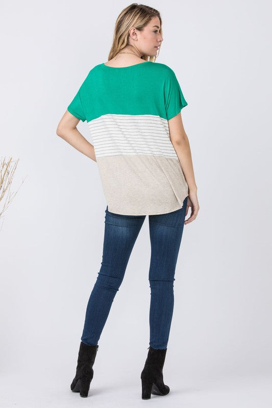 Three Color Block Tunic Top