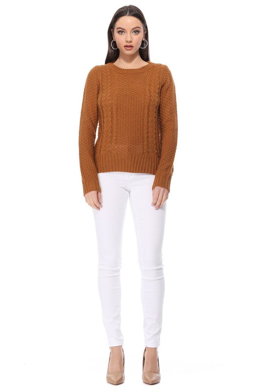 Cute Cable  Long Sleeve Sweater Knit Pullover