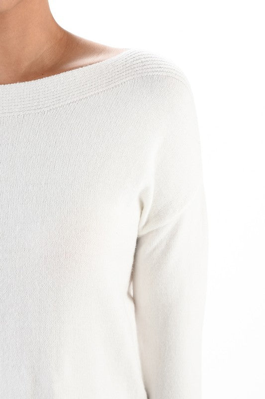 Silky Soft Rayon Stretch Boat Neck Sweater Top