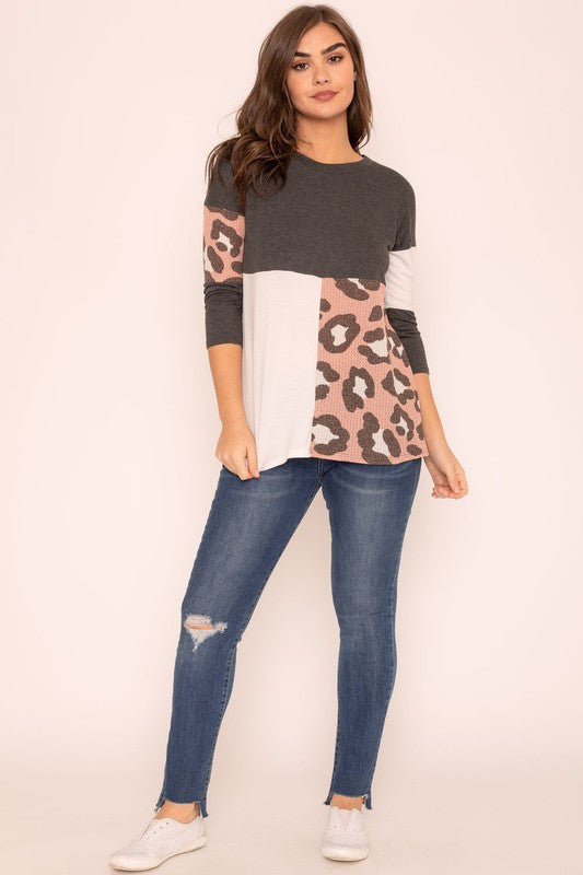 Plus Leopard Color Block Tunic Plus Size