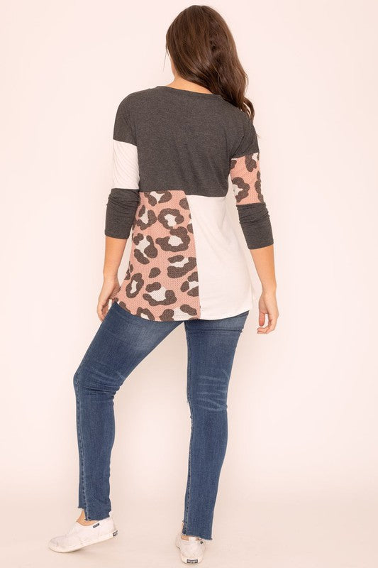 Plus Leopard Color Block Tunic Plus Size