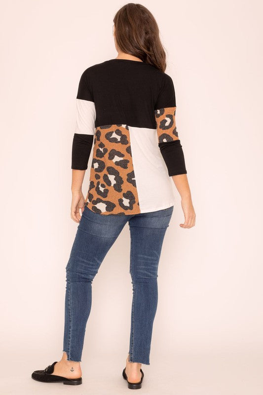 Plus Leopard Color Block Tunic Plus Size