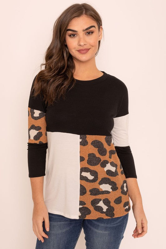 Plus Leopard Color Block Tunic Plus Size