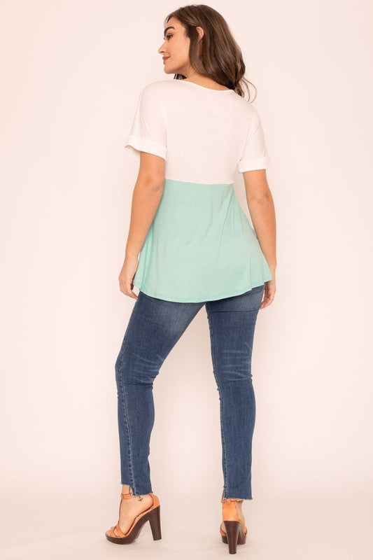 Short Cuff Sleeve Color Block