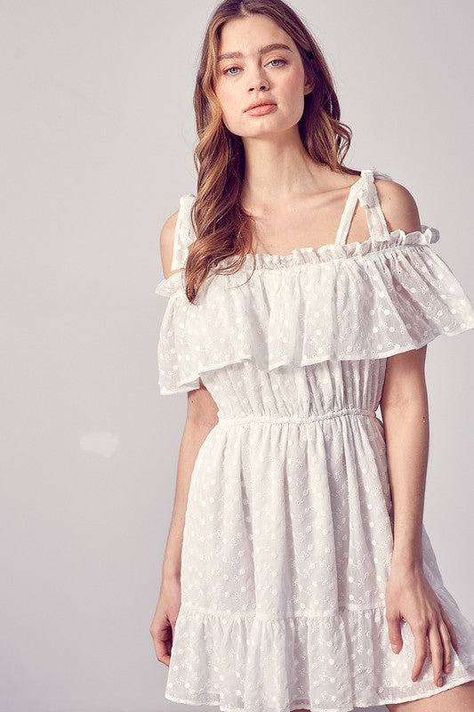 COLD SHOULDER RUFFLE DRESS