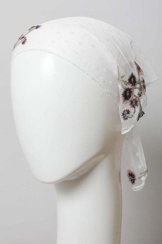 Tulle Lace Embroidered Poppy Headscarf