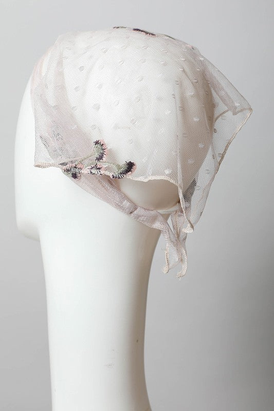 Tulle Lace Embroidered Poppy Headscarf