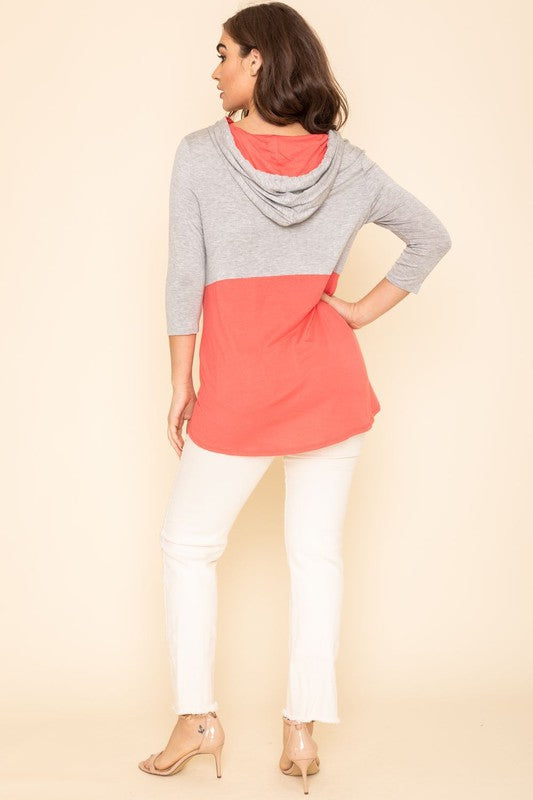 Plus Two Tone Color Block Hoodie