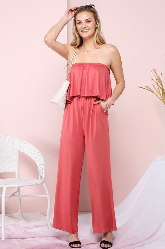 FLARE TUBE TOP WITH TWO FER LOOK JUMPSUIT