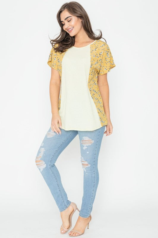 Crinkle Ditsy Floral Contrast Tunic