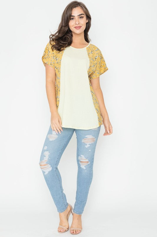 Crinkle Ditsy Floral Contrast Tunic