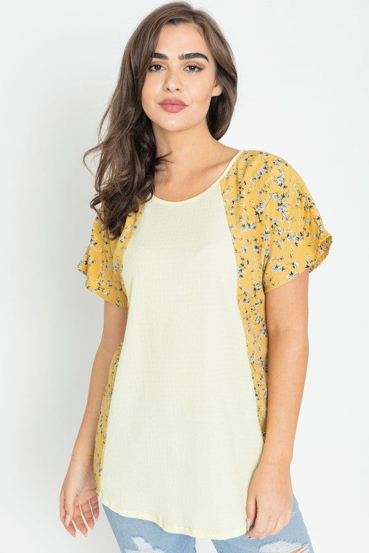 Crinkle Ditsy Floral Contrast Tunic