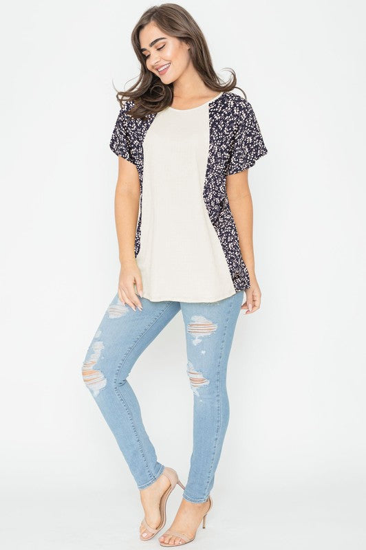 Crinkle Ditsy Floral Contrast Tunic