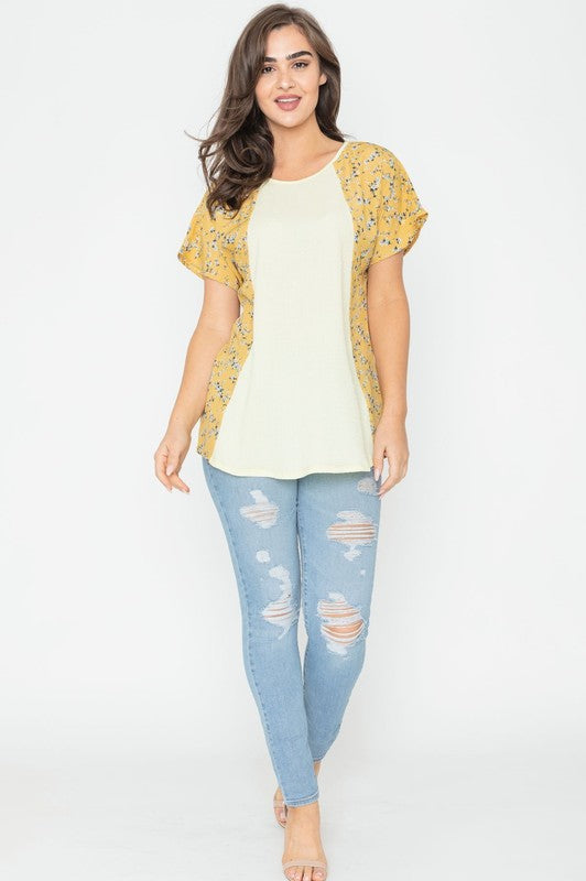 Crinkle Ditsy Floral Contrast Tunic